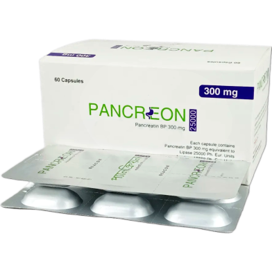 Pancreon 25000 300 mg Capsule (Enteric Coated) 6's Strip image