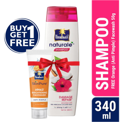 Parachute Naturale Shampoo Damage Repair 340ml (FREE Orange Facewash - ANTI PIMPLE - 50gm) image