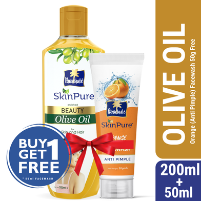 Parachute SkinPure Beauty Olive Oil 200ml (Free Orange Facewash - Anti Pimple - 50gm) image