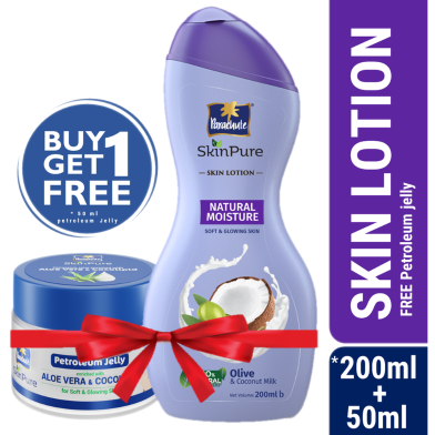 Parachute SkinPure Skin Lotion Natural Moisture 200ml (50ml Petroleum Jelly Free) image