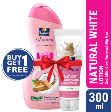 Parachute SkinPure Skin Lotion Natural White 300ml (Free Goat Milk Facewash - Glow - 50gm) image