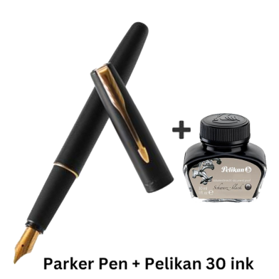 Parker Frontier Matte Black Fountain Pen Plus Quink Ink Bottle image