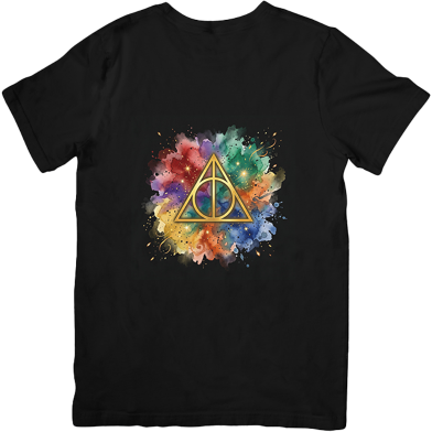 Pathok Point Harry Potter Deathly Hallows Watercolor Symbol Black T-Shirt image