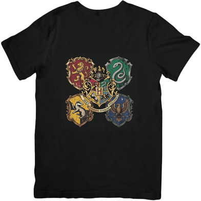 Pathok Point Harry Potter Hogwarts Houses Vintage Crest Black T-Shirt image
