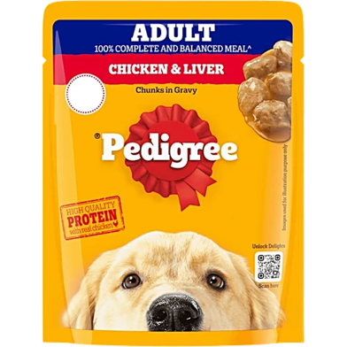 Pedigree Adult Pouch Dog Food Chicken and Liver Chunks In Gravy 70 gm image