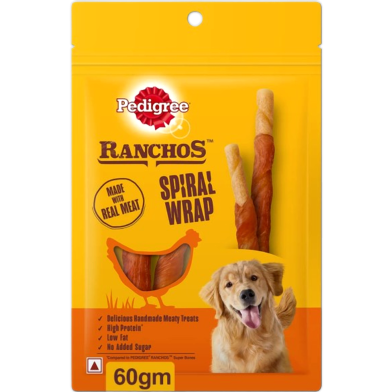 Pedigree Ranchos Spiral Wrap Treats for Dog of All Life Stages (Chicken and Smoky Lamb Flavour, Stick) - 60gm image