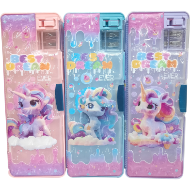 Magnetic Pencil Holder with 2-Hole Sharpener, Holographic Unicorn Little Pony Design image