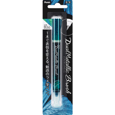 Pentel Dual Metallic Brush-Green Plus Metallic Blue image