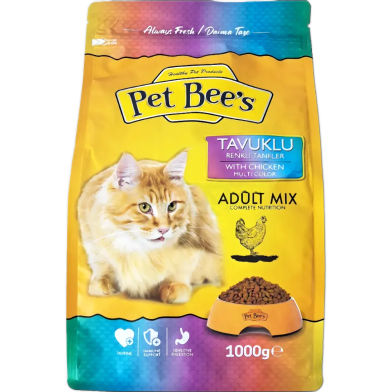 Pet Bee's Adult Mix Dry Cat Food With Chicken Multi Colour 1KG image