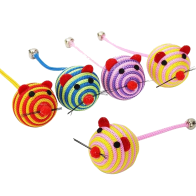 Pet Cat Toys Lovely Stripe Nylon Rope Round Ball Mouse Long 1Pcs (Any Color) image