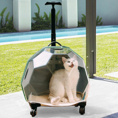 Pet Cat Trolley Case Cat Carrier Suitcase Pet Rolling Carrier Freely Breathe with Silent Wheels for Pet Travel for Outdoor image