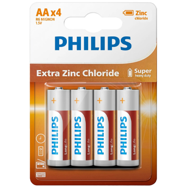 Philips R6L4B/70 AA Extra Zinc Chloride Battery Bundle of 4 Pcs image
