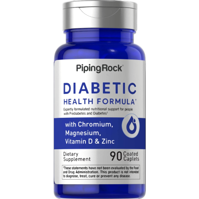 Piping Rock Diabetic Health Formula With Chromium Magnesium Vitamin D And Zinc 90 Coated Caplets - 840994110947 image