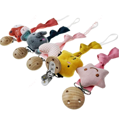 Plush Pacifier Clip - Cotton and Wooden Nipple Holder image