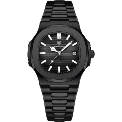 Poedagar 613 Luxury Stainless Steel Square Quartz Watch - Black image
