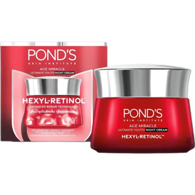 Ponds Age Miracle Night Face Cream, With Vitamin B3 and 10 Percent Retinol C, Youthful Glow, 24 Hour Wrinkle Correcting Glow - 45g image