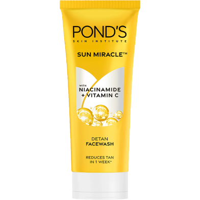 Pond's Detan Face Wash Sun Miracle 100 gm | Tan Removal in Just 7 Days | Contains Vitamin C and Niacinamide | Facewash for All Skin Types | India image