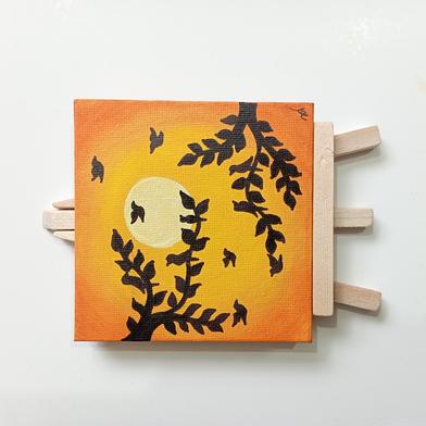 Poronto Bikal – Hand-Painted Acrylic Paint Mini Canvas with Wooden Easel 4×4 Inch image