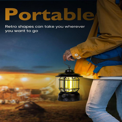 Multifunctional Rechargeable Stepless Dimming Handheld LED Camping Lamp Vintage Portable Lantern Slide 2
