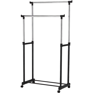 Portable Double‑Pole Cloth Rack Small With Wheels image