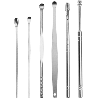 Portable Ear Cleaner Set Stainless Steel With Lather Case - 6 Pcs image