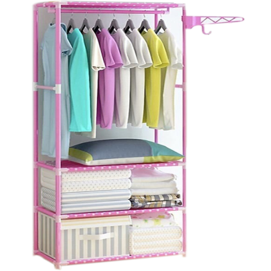 Portable Garment Rack with Shelves A Multi-Layer Clothes Organizer with Hanging Rail image