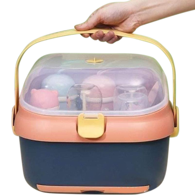 Portable Kids Bottle Drying Rack Box with Anti-dust Cover Large Cup Bottle Storage Box Travel Feeding Organizer image