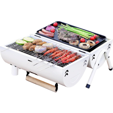 Portable Outdoor Barbecue Stove Double Sided Use Complete Set Charcoal Oven Tool Camping Barbecue Stainless Steel Grill Mesh Oven image