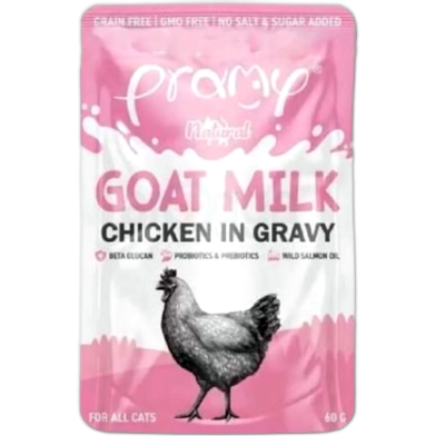 Pramy Cat Pouch Food Natural Goat Milk - Chicken in Gravy For All Age Cats 60g | Cat Wet Food image