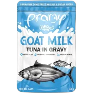 Pramy Cat Pouch Food Natural Goat Milk - Tuna in Gravy For All Age Cats 60gm | Cat Wet Food image