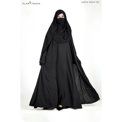Premium 3 Part Shrug Abaya Set | Black image