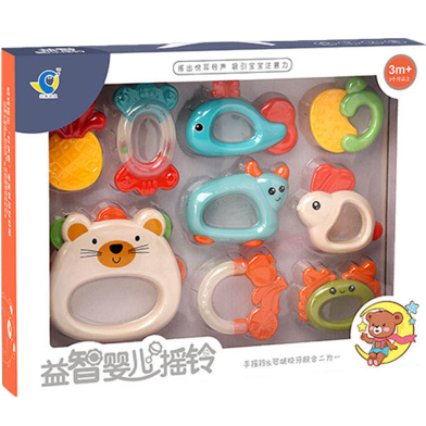 Premium Children's Teether Early Education Training Set Toy For Baby Hand Teether With Jhunjhuni CN 9 Pcs Set View image