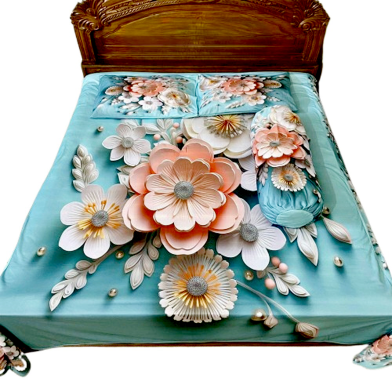 Premium King Size 3D Design Bed Sheet With 2 Pillow Cover And 1 Side Pillow Cover image