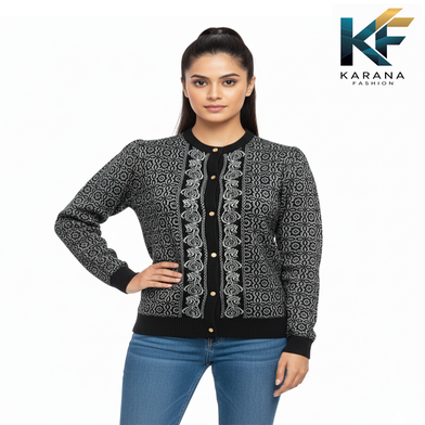 Premium Quality Free Size Short Cardigan Button Down Knit Sweater For Ladies image