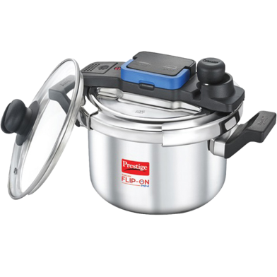 Prestige Svachh Flip-on Stainless Steel Gas and Induction Compatible Pressure Cooker with Glass Lid, (Silver) image