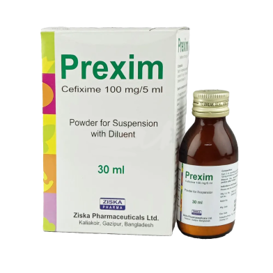 Prexim 100 mg/5 ml Powder for Suspension 30 ml bottle image