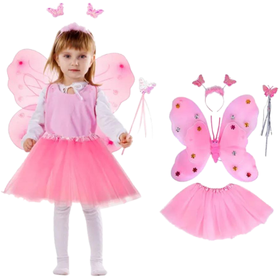 Princess Fairy Butterfly Pari Costume Dress for Kids Girls Barbie Angel Dress Pori jama- 1set image