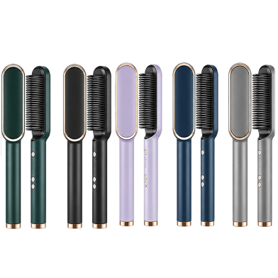 Professional 2 in 1 Hair Straightener Brush - Electric Hot Comb for Salon-Style Results image