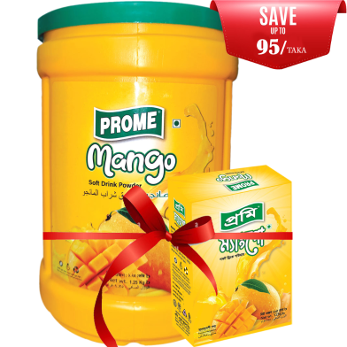 Prome Mango Powder Drink Can 1250 gm With Mango Powder Drink Box 125 gm (FREE) image