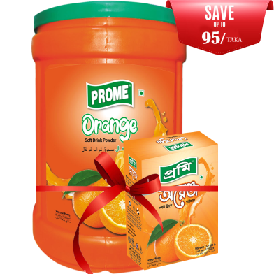 Prome Orange Powder Drink Can 1.25 gm With Orange Powder Drink Box 125 gm (FREE) image