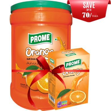 Prome Orange Powder Drink Can 600 gm With Orange Powder Drink Box 70 gm (FREE) image