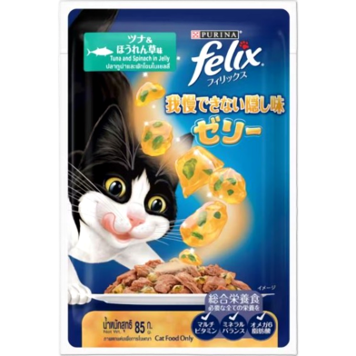 Purina Felix Sensations Cat Pouch Food Tuna and Spinach In Jelly 85g | Cat Wet Food image