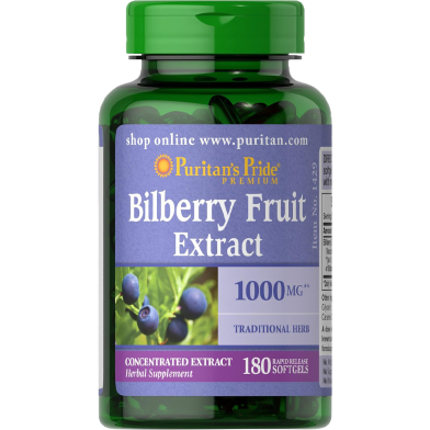 Puritan’s Pride Bilberry 1000 mg 180 Softgels image