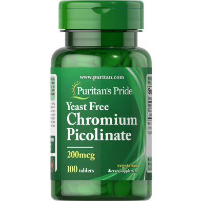 Puritan’s Pride Chromium Picolinate 200 mcg Yeast Free 100 Tablets image