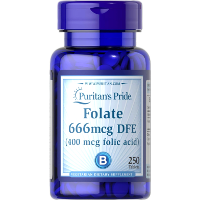 Puritan's Pride Folate 666mcg Dfe 250 Tablets - 74312114038 image