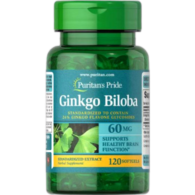 Puritan's Pride Ginkgo Biloba Standardized Extract 60 mg 120 Softgels image
