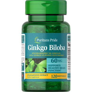 Puritan’s Pride Ginkgo Biloba Standardized Extract 60 mg 120 Softgels image