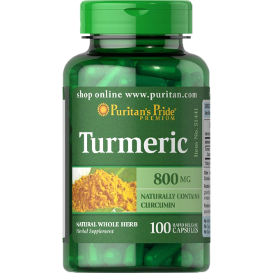 Puritan's Pride Turmeric 800 mg Naturally Contains Curcumin 100 Counts Capsules image