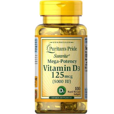 Puritan’s Pride Vitamin D3 125mcg 5000IU 100 Softgels image