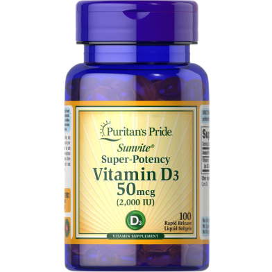 Puritan’s Pride Vitamin D3 50 mcg (2000 IU) – 100 Softgels -337349286 image